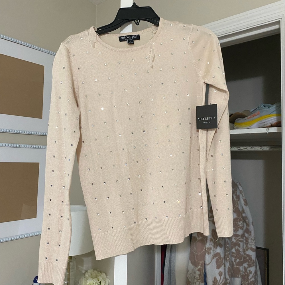 Ann Taylor Beige Sweater with Sparkling Accents